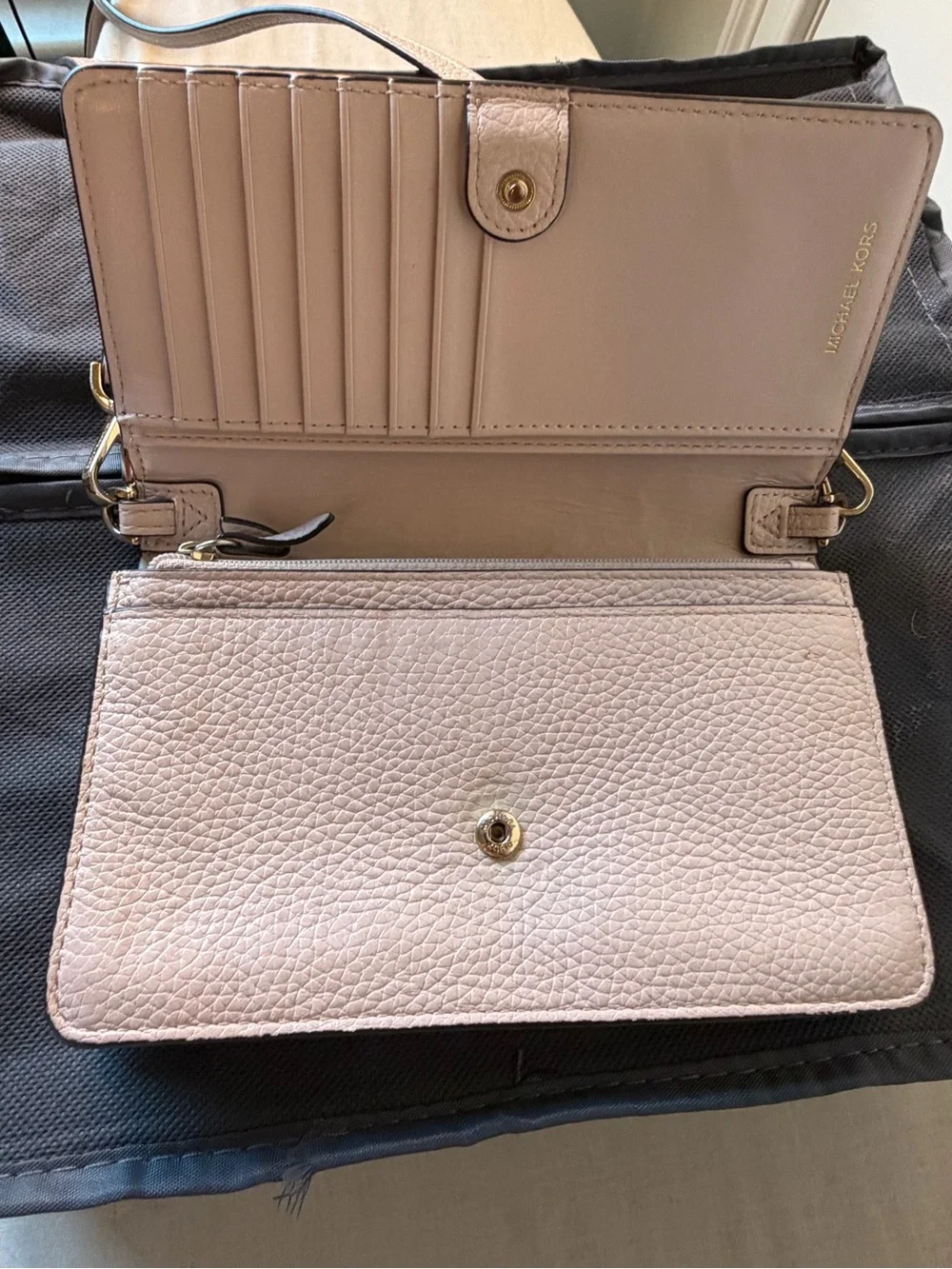 Michael Kors Blush Beige Pebbled Leather Crossbody wallet